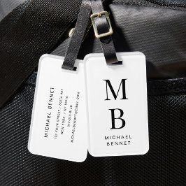 Elegant Monogram Svart Och Vit Bagagebricka