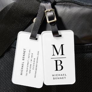 Elegant Monogram svart och vit Bagagebricka
