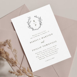 Elegant monogram svart och vit formell bröllops- inbjudningar