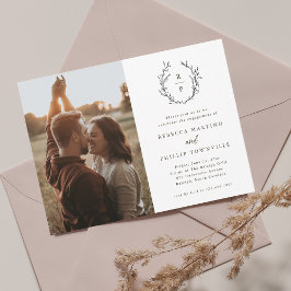 Elegant monogram svart och vit fotoförlovning inbjudningar