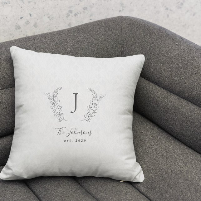 Elegant monogram svart och vit namn kudde (Skapare uppladdad)