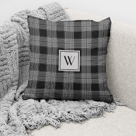 Elegant monogram svart och vit rutig kudde