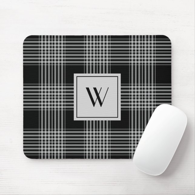 Elegant monogram svart och vit rutig mönster musmatta (Med mus)