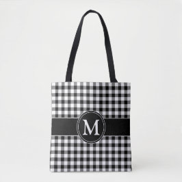 Elegant Monogram Svart Och Vit Rutig Tygkasse