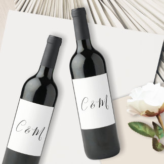 Elegant Monogram Svart och Vitt Vinflaska Etikett
