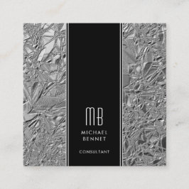 Elegant Monogram Svart Silver Fyrkantigt Visitkort