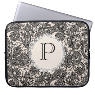 Elegant Monogram Svart Spets Designer Laptopväska Laptop Sleeve
