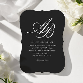 Elegant Monogram Svart Vitt Bröllop Inbjudningar