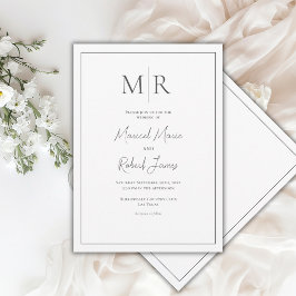 Elegant Monogram Svart & Vitt Modern Bröllop Inbjudningar