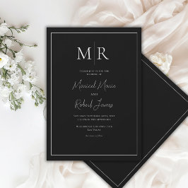 Elegant Monogram Svart & Vitt Modern Bröllop Inbjudningar