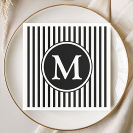 Elegant Monogram Svarta Och Vita Ränder Pappersservett