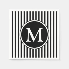 Elegant Monogram Svarta Och Vita Ränder Pappersservett