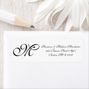 Elegant Monogram svartvit anpassningsbar klassisk  Returadress Etikett