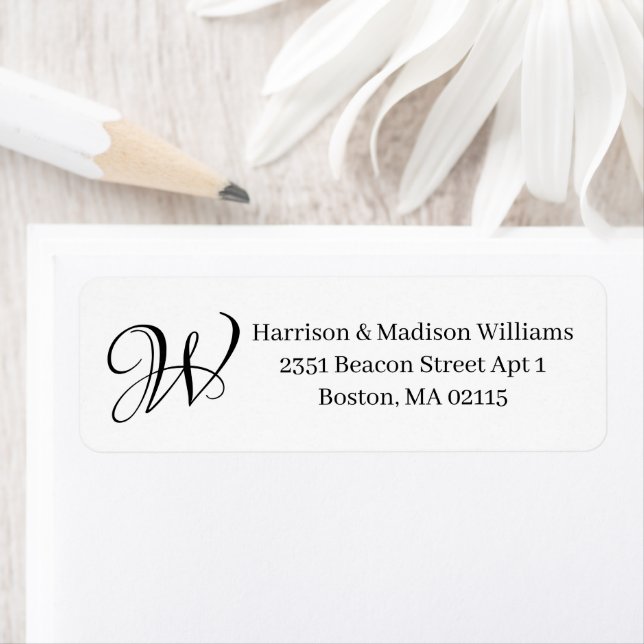 Elegant Monogram svartvit anpassningsbar Returadre Returadress Etikett (Insitu)