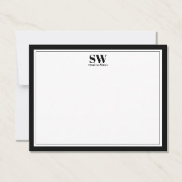 Elegant Monogram svartvit Gräns-minimalist Anteckningskort