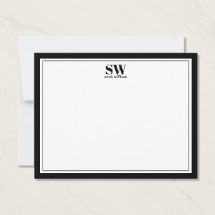 Elegant Monogram svartvit Gräns-minimalist Anteckningskort