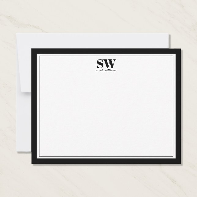 Elegant Monogram svartvit Gräns-minimalist Anteckningskort (Skapare uppladdad)