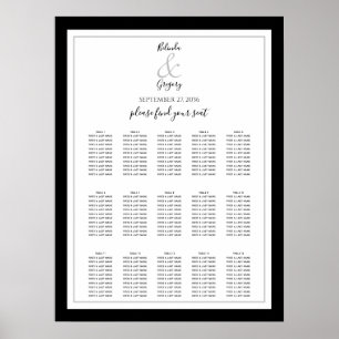 Elegant Monogram Svartvitt Bröllop-sätesdiagram Poster
