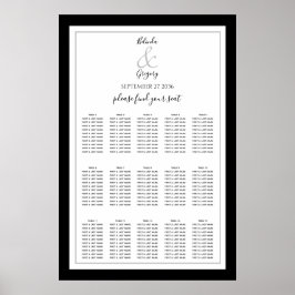Elegant Monogram Svartvitt Bröllop-sätesdiagram Poster