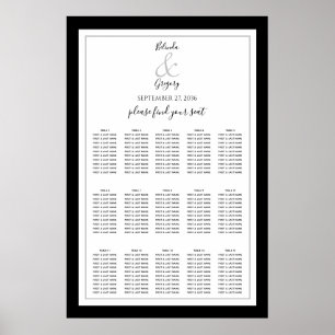 Elegant Monogram Svartvitt Bröllop-sätesdiagram Poster