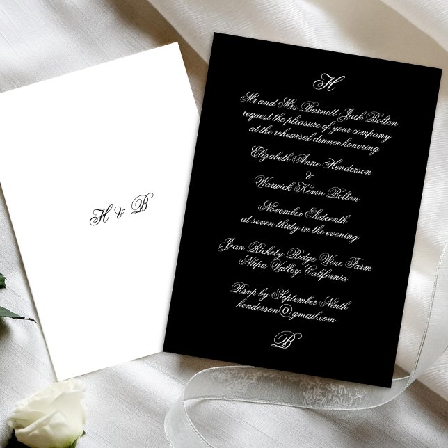 Elegant Monogram svartvitt - repetitionsmiddag Inbjudningar (Skapare uppladdad)