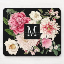 Elegant Monogram Swirls Black Vintage Blommigt Chi