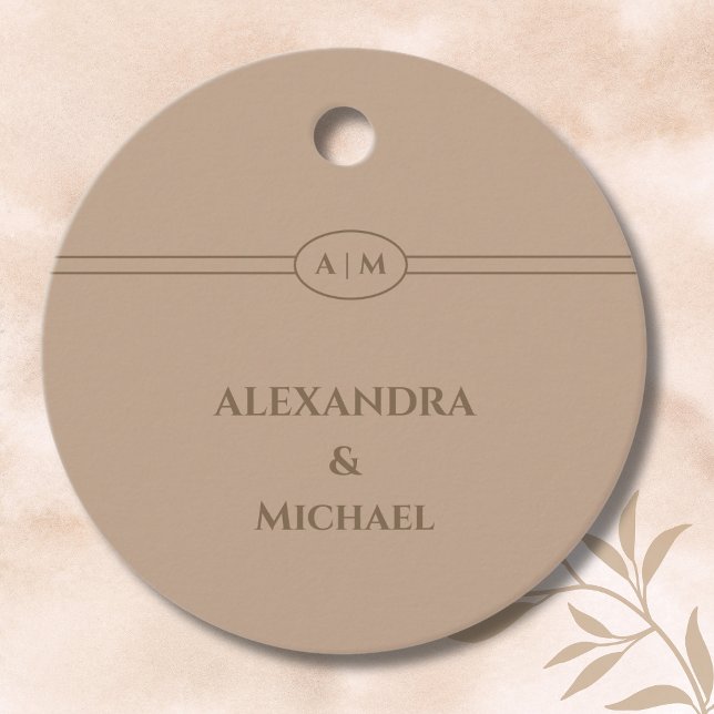 Elegant Monogram Taupe Bröllop Tack Gåvor Etiketter (Skapare uppladdad)