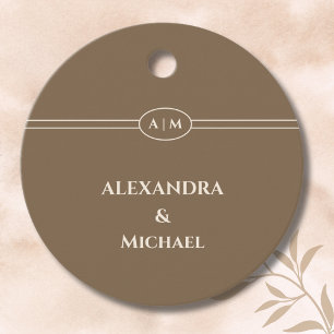 Elegant Monogram Taupe Bröllop Tack Gåvor Etiketter