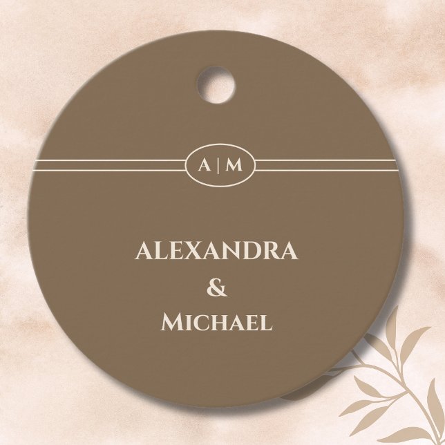 Elegant Monogram Taupe Bröllop Tack Gåvor Etiketter (Skapare uppladdad)
