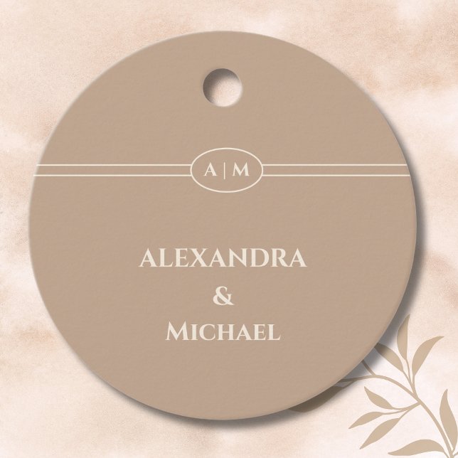 Elegant Monogram Taupe Bröllop Tack Gåvor Etiketter (Skapare uppladdad)