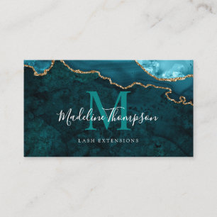 Elegant Monogram Teal Grönt Marble Agate Geode Visitkort