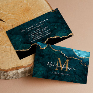 Elegant Monogram Teal Marble Guld Agate Geode Visitkort