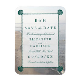Elegant Monogram, Teal Scallop Beach Spara datum Magnet