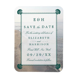 Elegant Monogram, Teal Scallop Beach Spara datum Magnet
