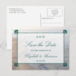 Elegant Monogram, Teal Scallop Beach Spara datum Meddelande Vykort