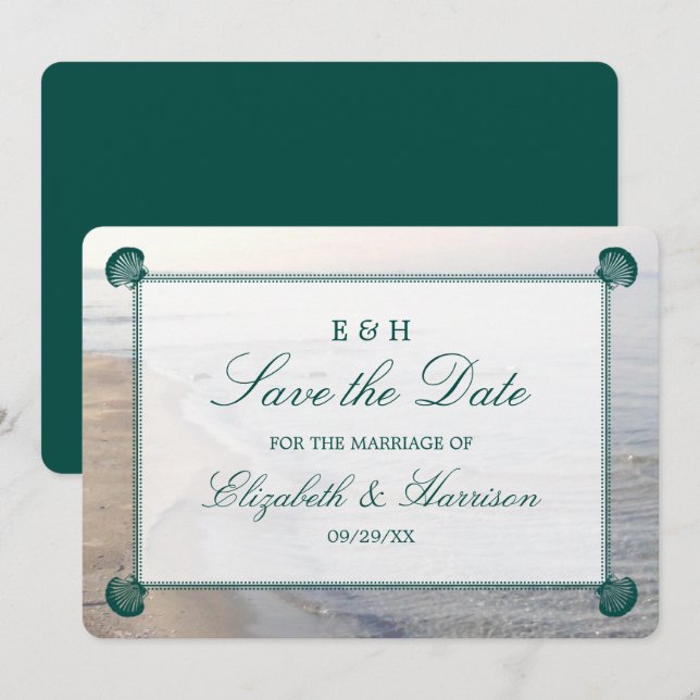 Elegant Monogram, Teal Scallop Beach Spara Datumet (Fram/baksida)
