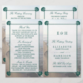 Elegant Monogram & Teal Scallop Beach Wedding
