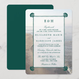 Elegant Monogram & Teal Scallop Beach Wedding Inbjudningar