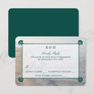 Elegant Monogram & Teal Scallop Beach Wedding OSA Kort