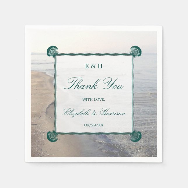 Elegant Monogram & Teal Scallop Beach Wedding Pappersservett (Framsidan)
