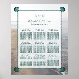 Elegant Monogram & Teal Scallop Beach Wedding Poster