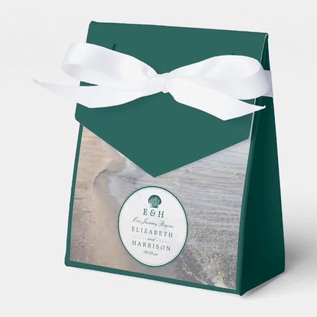 Elegant Monogram & Teal Scallop Beach Wedding Presentaskar (Framsidan Sidan)