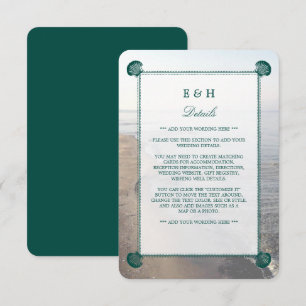 Elegant Monogram & Teal Scallop Beach Wedding Tilläggskort