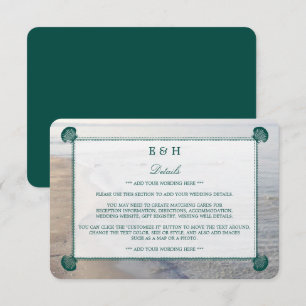 Elegant Monogram & Teal Scallop Beach Wedding Tilläggskort
