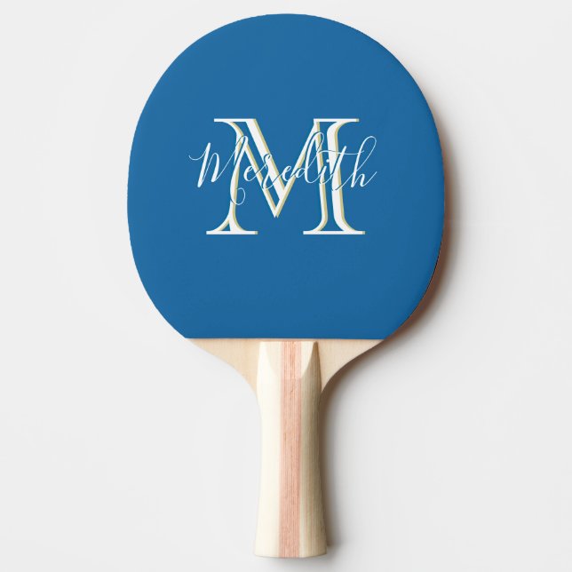 Elegant Monogram Teal White Första Namn Pingisracket (Framsidan)