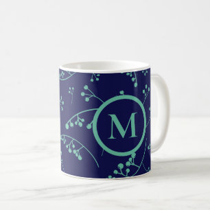 Elegant monogram tealturkos bär mönster kaffemugg