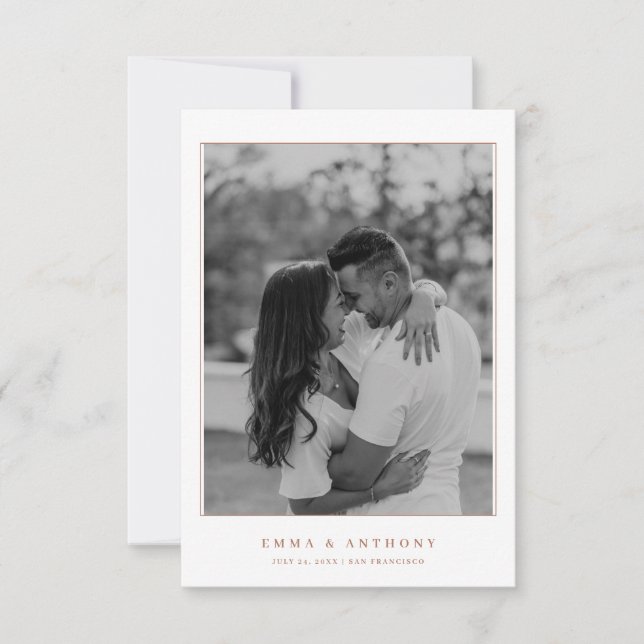 Elegant Monogram Terracota Bröllop Spara Datumet (Framsida)