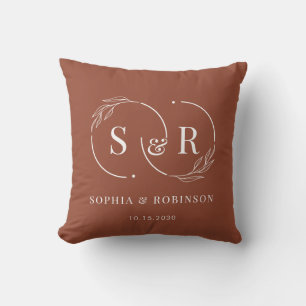 Elegant Monogram Terracotta Bröllop Gift Kudde