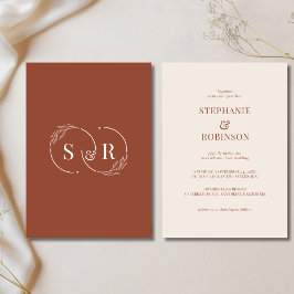 Elegant Monogram Terracotta Burnt Orange Bröllop Inbjudningar