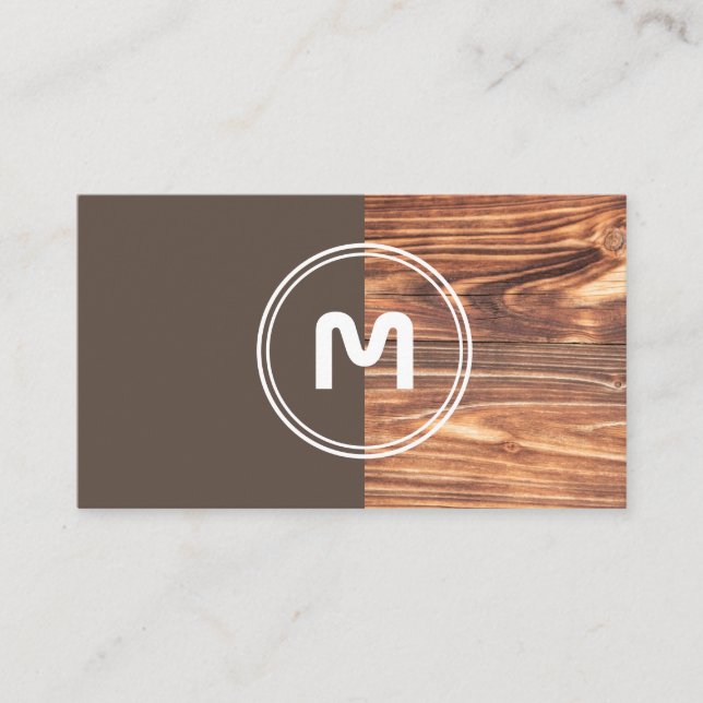 Elegant monogram trä med två tonfärgade brunkolsbr visitkort (Framsida)